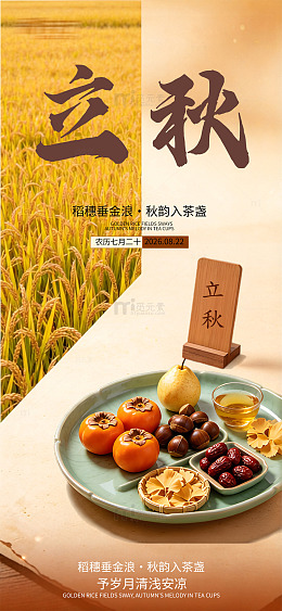 国风立秋节气丰收茶点立秋海报