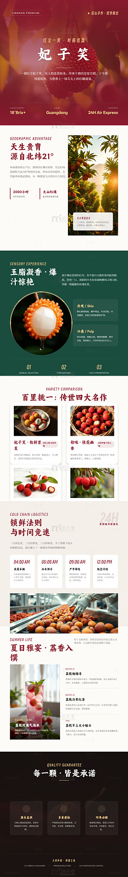 国风高端荔枝宣传海报长图详情页