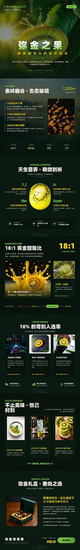 绿色系猕猴桃水果宣传海报长图详情页