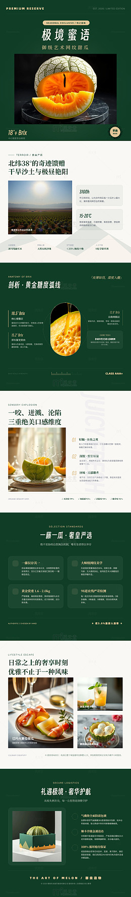 高端风极境蜜语艺术网纹甜瓜长图详情页
