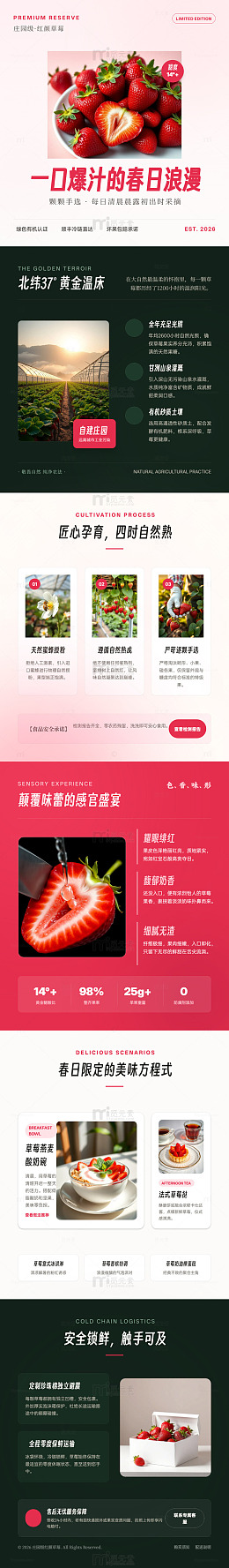 极简风草莓采摘宣传海报长图详情页