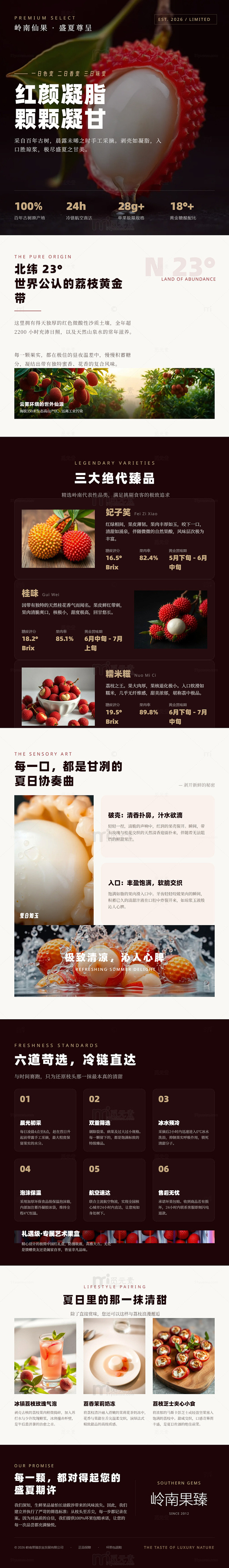 高端风岭南荔枝饮品海报长图详情页