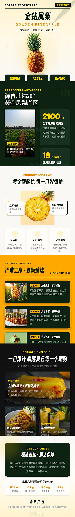 现代风金钻凤梨产品宣传长图详情页