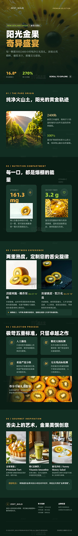 暗绿极简风阳光金果产品宣传长图详情页