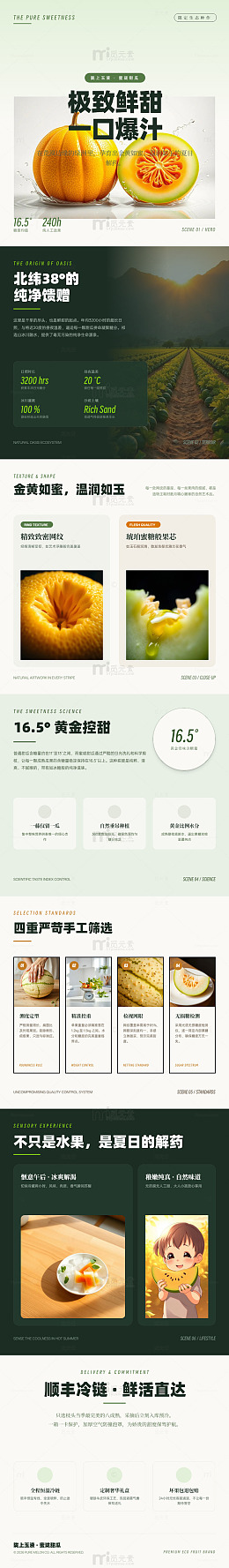 清新风哈密瓜产品宣传长图详情页