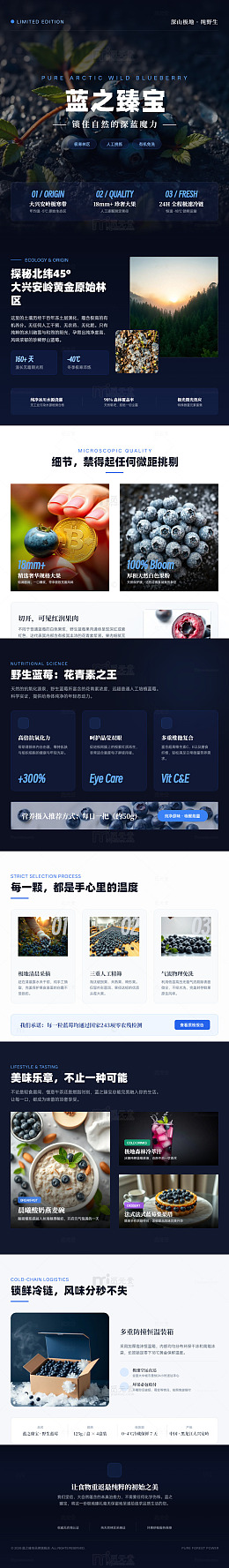极简风野生蓝莓产品宣传长图详情页