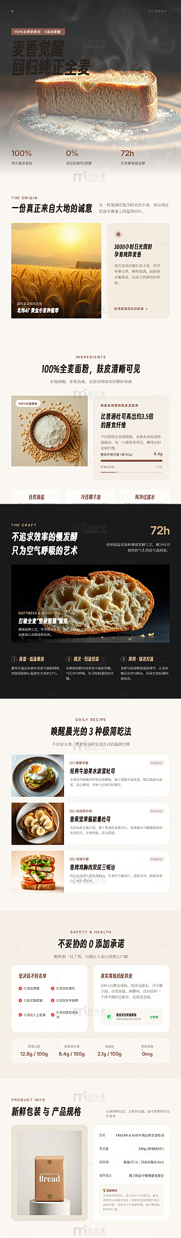 极简风全麦面包产品宣传长图详情页