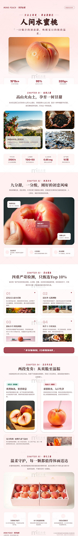 简约风水蜜桃产品宣传长图详情页