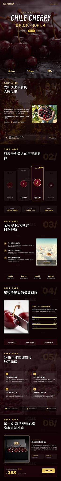暗黑风智利车厘子高端礼盒长图详情页