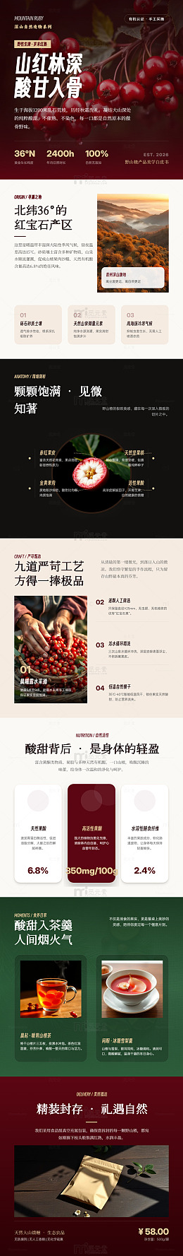 国风极简山红林深樱桃长图详情页
