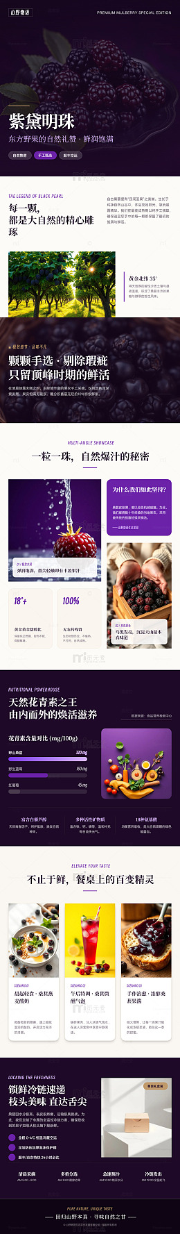 暗紫系高端黑莓产品宣传海报长图详情页