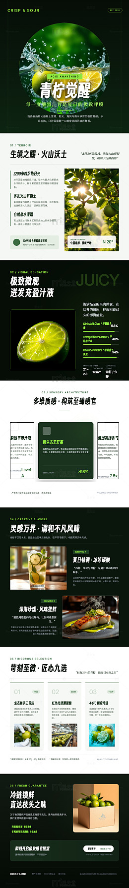 清新风青柠觉醒饮品海报长图详情页