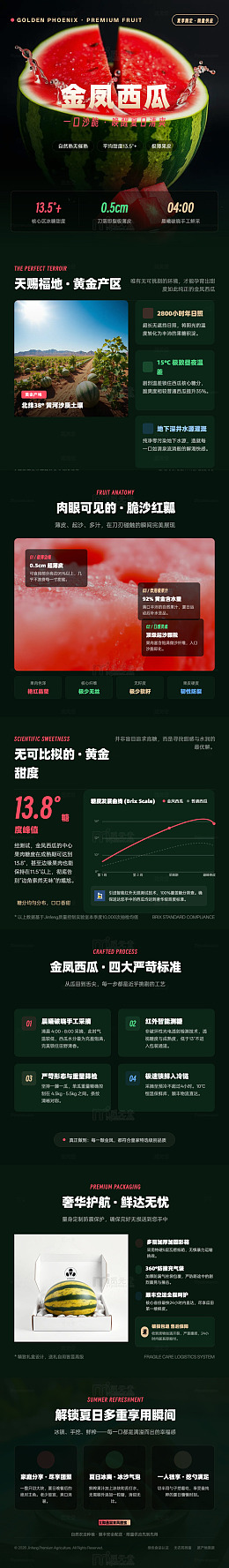 科技感金凤西瓜高端水果宣传海报长图详情页