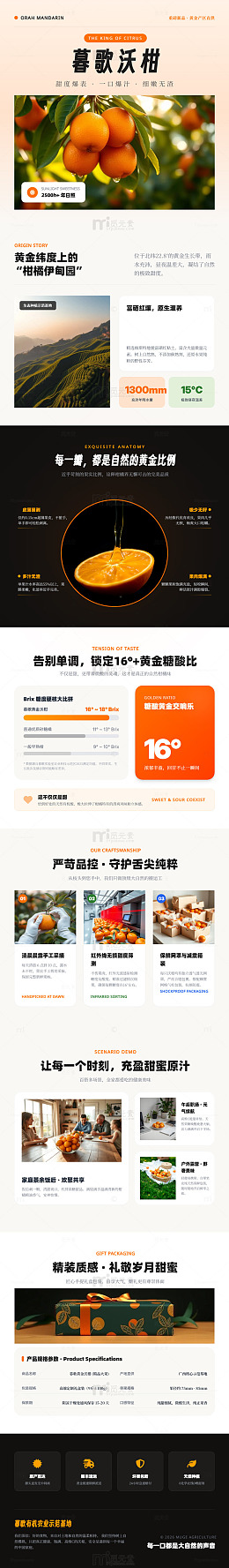 极简风橙子水果产品宣传长图详情页