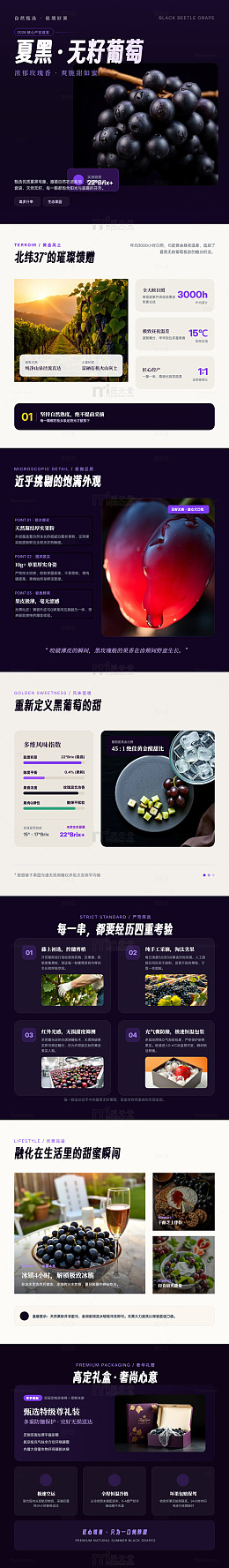 暗紫风夏黑葡萄产品宣传长图详情页