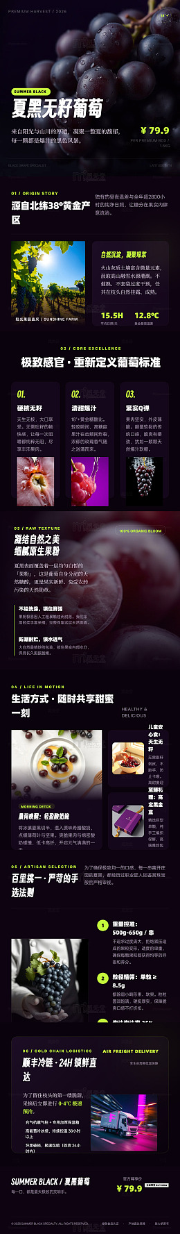 暗黑风夏日黑葡萄宣传海报长图详情页