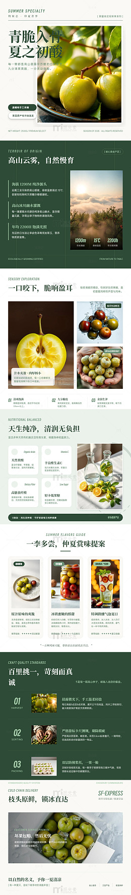 清新风夏日青梅产品宣传长图详情页