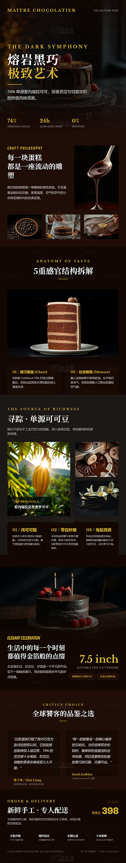 暗黑风巧克力蛋糕长图详情页