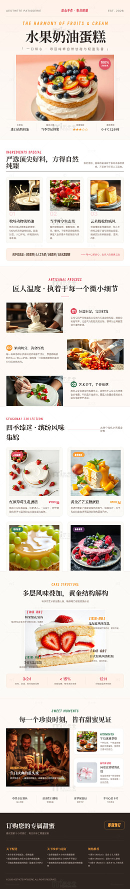 简约风水果奶油蛋糕美食海报长图详情页