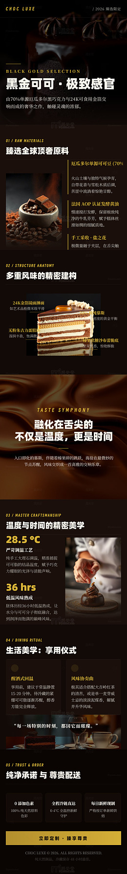 暗黑风高端巧克力甜品宣传海报长图详情页