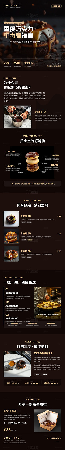 暗黑风巧克力甜品宣传海报长图详情页