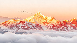 唯美风雪山日出云海素材