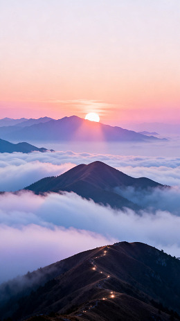 风日出山峦云海风光设计素材