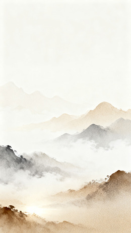 水墨风山水云雾意境插画素材