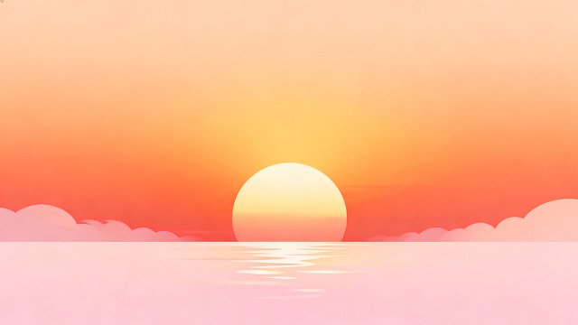 扁平风日落海面插画设计素材