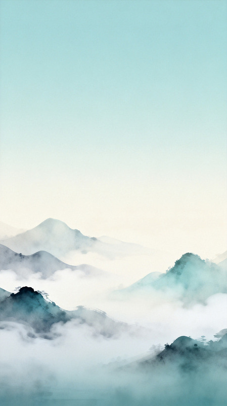 水墨风山水云雾意境插画素材