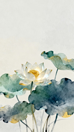 水墨风莲花荷叶手绘插画设计素材