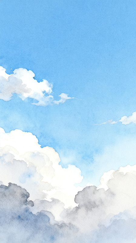 水彩风蓝天白云手绘天空背景素材