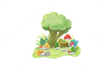 卡通风森林小树屋手绘插画设计素材