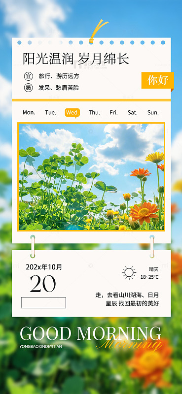 清新风日历阳光花景海报