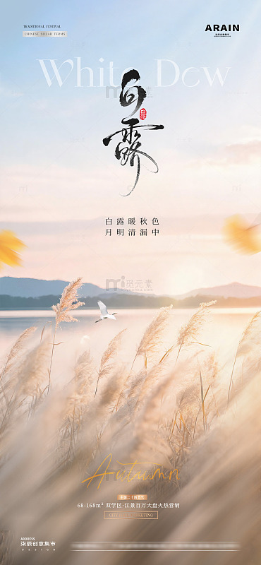 地产处暑白露芦苇风景海报1