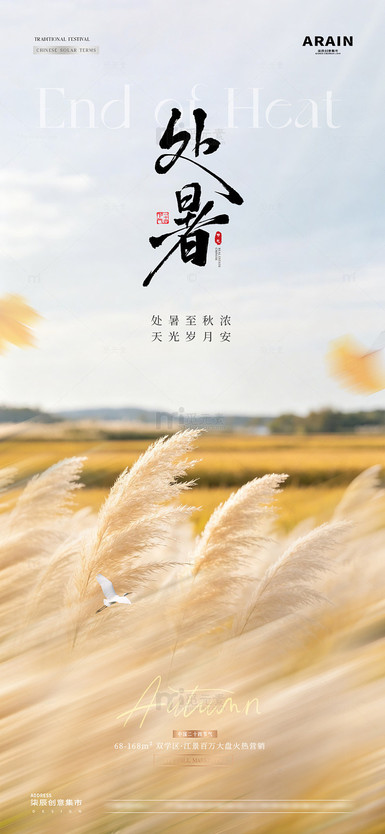 地产处暑白露芦苇风景海报2