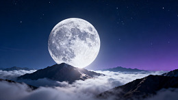 梦幻风夜空明月山峰云海设计素材