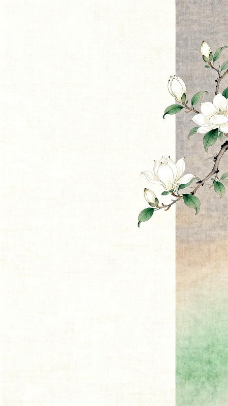 国风手绘玉兰花枝背景设计素材