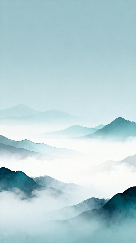 水墨风山水云雾意境插画素材