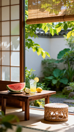 日式庭院夏日清凉饮品设计素材