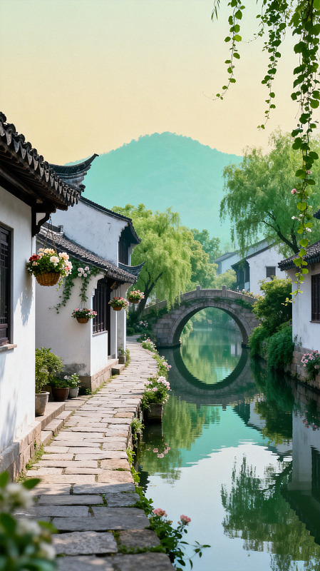 国风江南水乡石桥风景设计素材