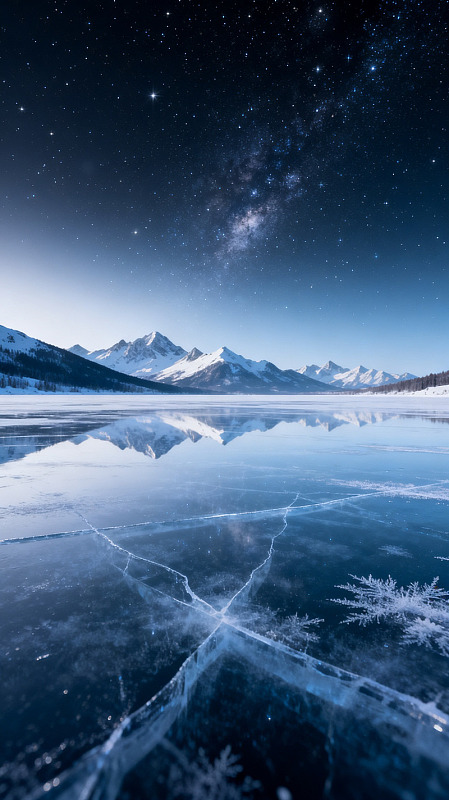 极光风雪山湖冰面星空素材