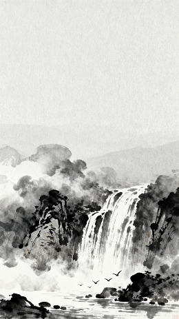 水墨风山水瀑布手绘设计素材