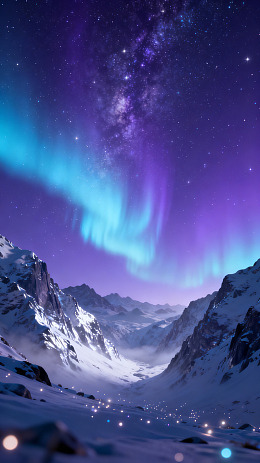 梦幻风极光雪山夜景设计素材