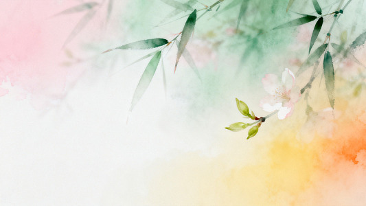 水彩风竹枝樱花手绘背景设计素材