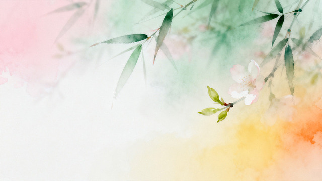 水彩风竹枝樱花手绘背景设计素材