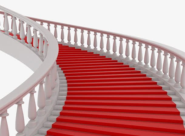 白色楼梯红色地毯png素材