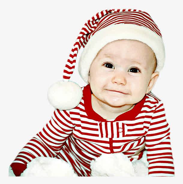 可爱圣诞宝宝 红白条纹圣诞帽子 png素