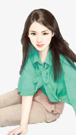 手绘坐姿长发美女