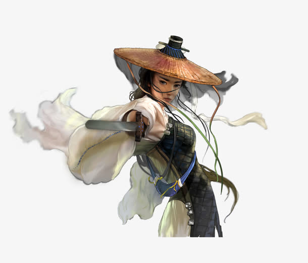 手绘斗篷长剑女子